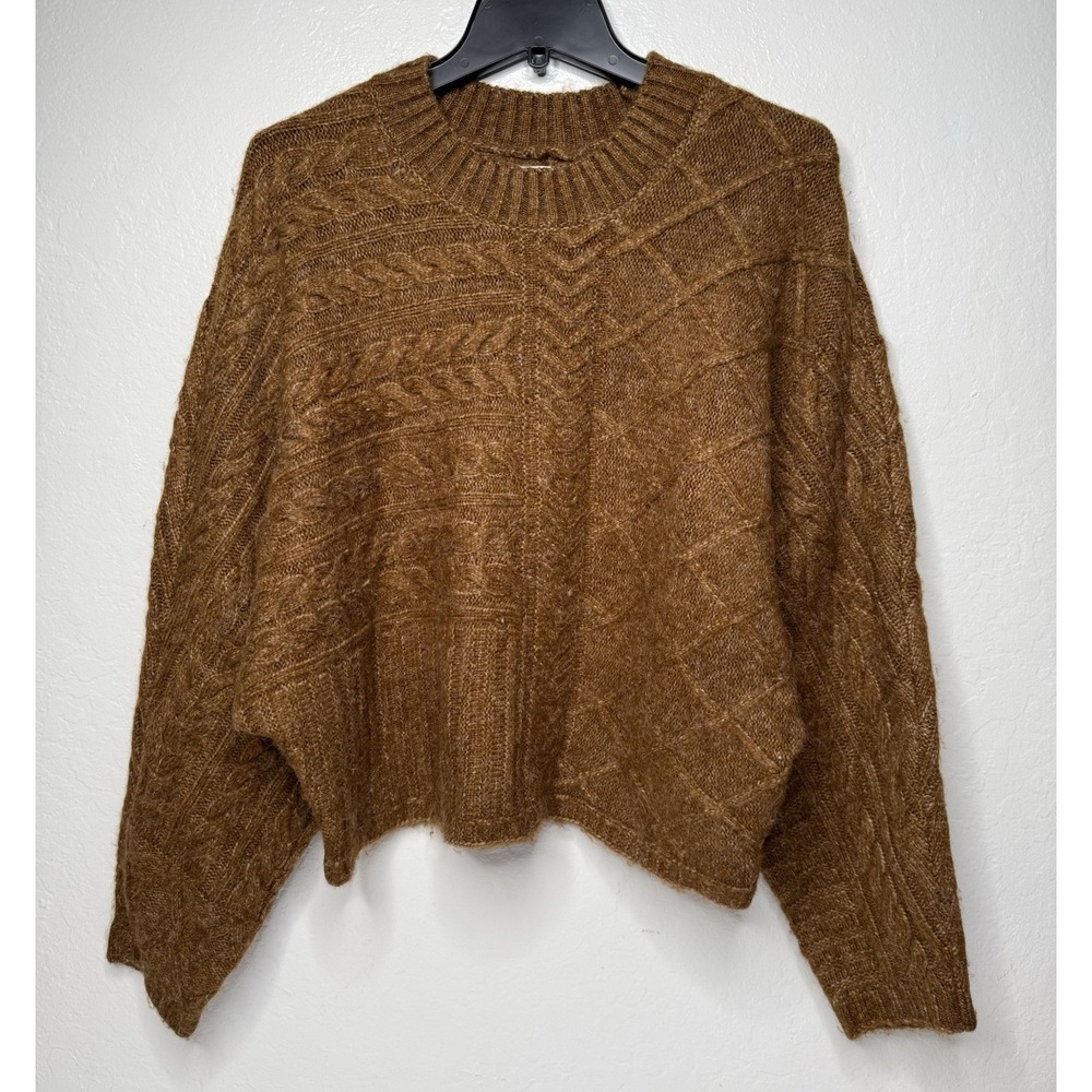 ABERCROMBIE & FITCH Cable Knit Crew Dolman Sweater Sz S/M Brown‎ Y2K Preppy Boho
